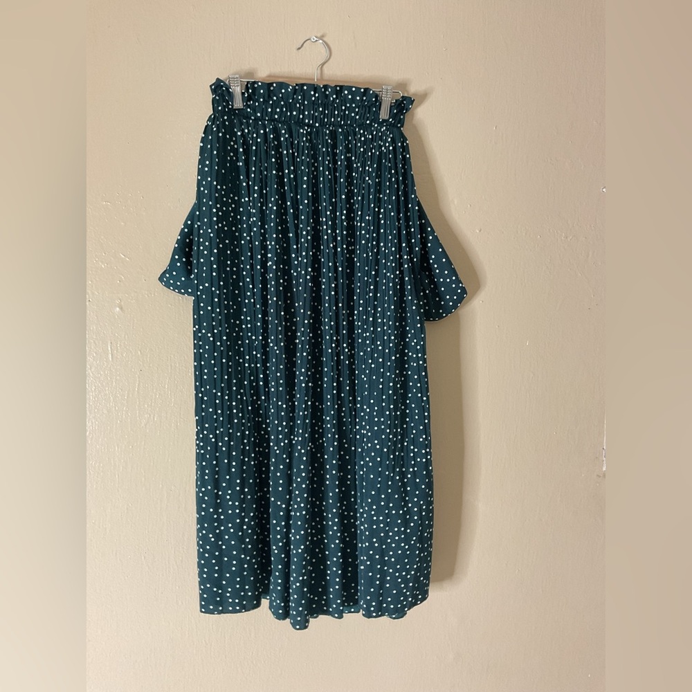 Teal Polka Dot Smocked Waist Skirt - Women
